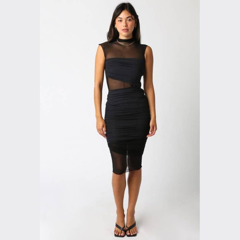 sheer midi bodycon dress Off Track | Black Bodycon Midi Dress With Sheer Sleeves