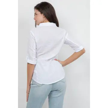 Knit To Fit Button Down Utility Shirt in White - Beige