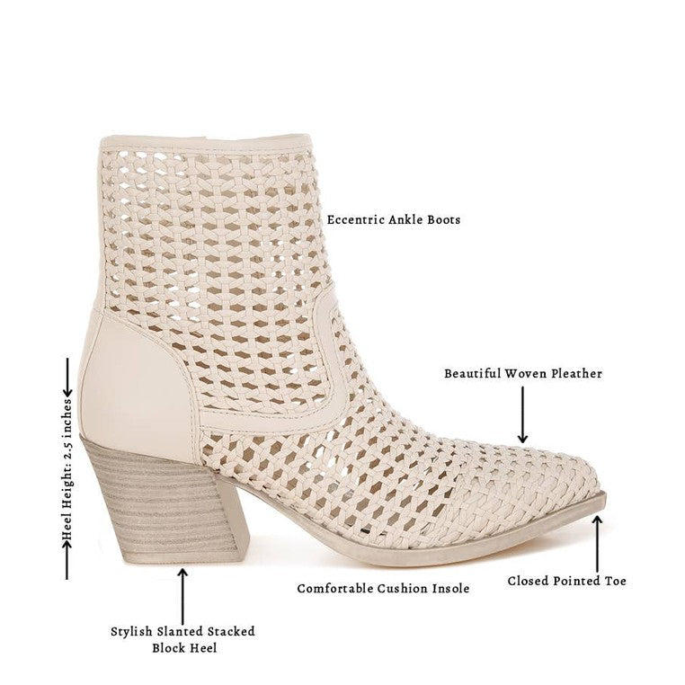 Artisole Woven Pleather Block Heel Booties - Off-White