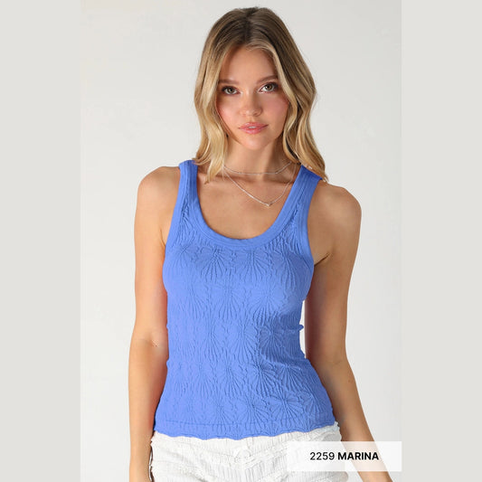 Reversible Lace Textured Tank Top in White - Marine - Black & Pearl Blush - Made in USA