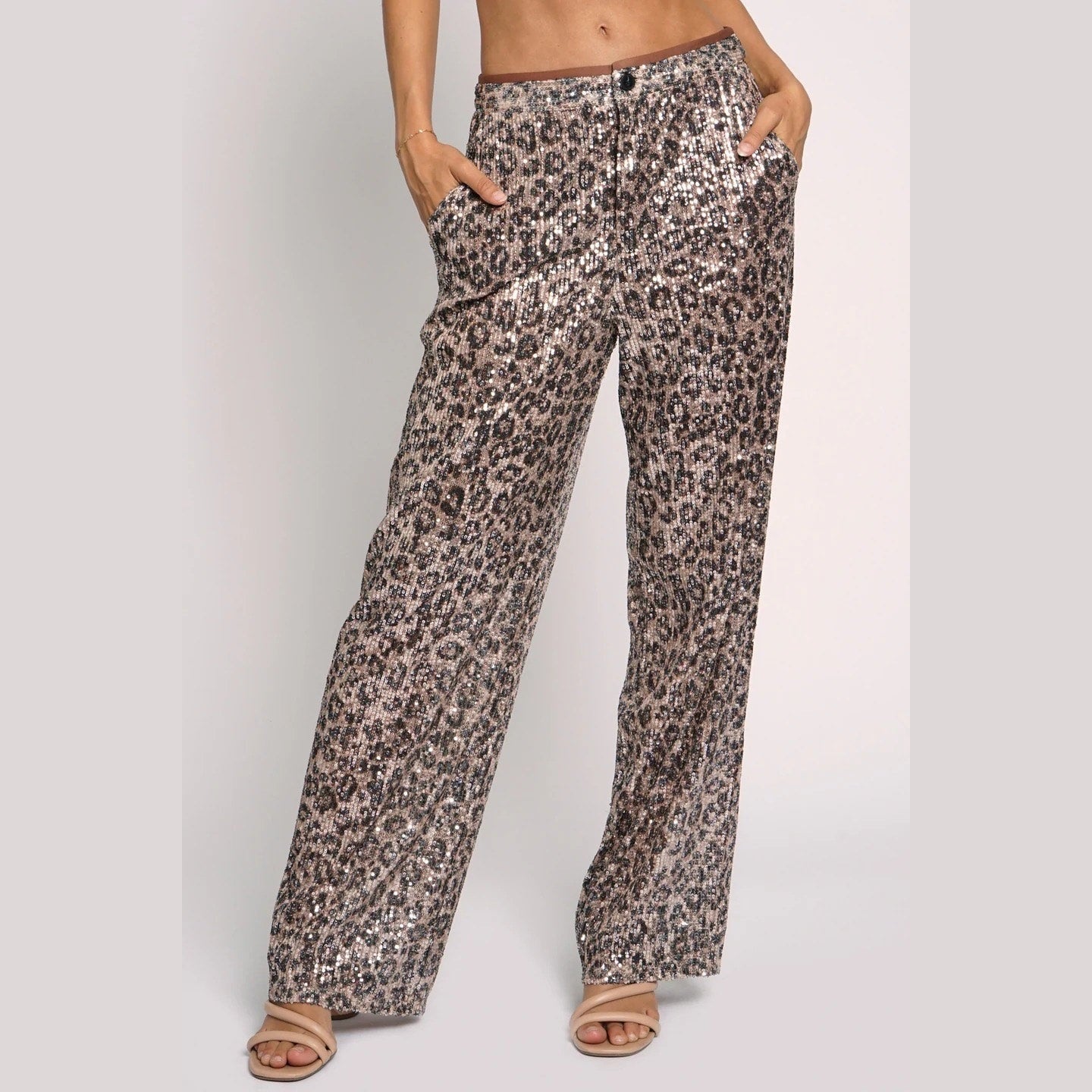 Leopard Sequin Wide-Leg Pants - Jaunts Boutique 