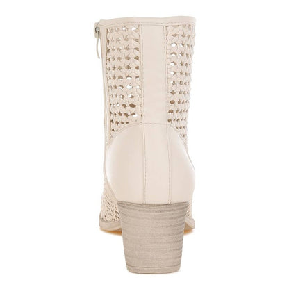 Artisole Woven Pleather Block Heel Booties - Off-White