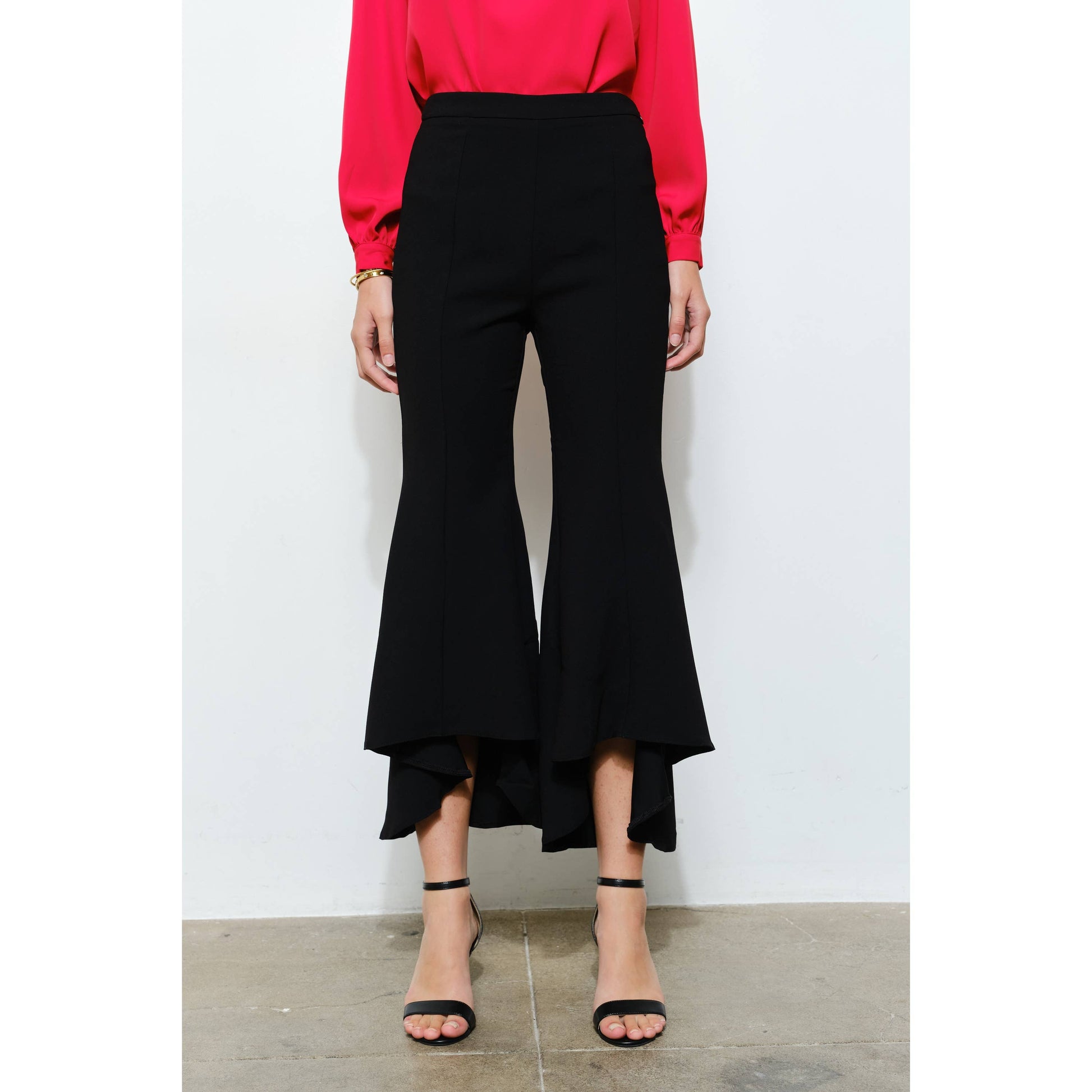 Draped Ruffle High-Low Flare Pants in Grey - Jaunts Boutique 