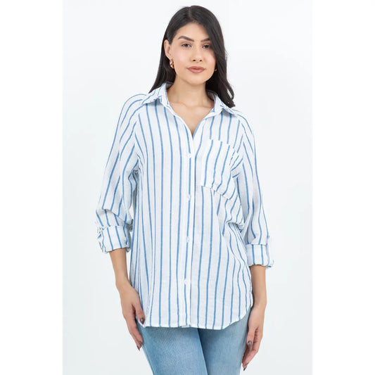 Stripe Button Down Shirt in White Blue