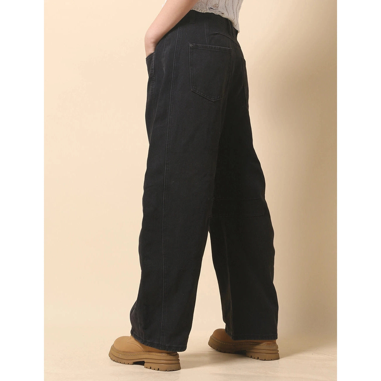 PRE-ORDER Mid Rise Wide Leg Barrel Denim Pants in Black - Jaunts Boutique 