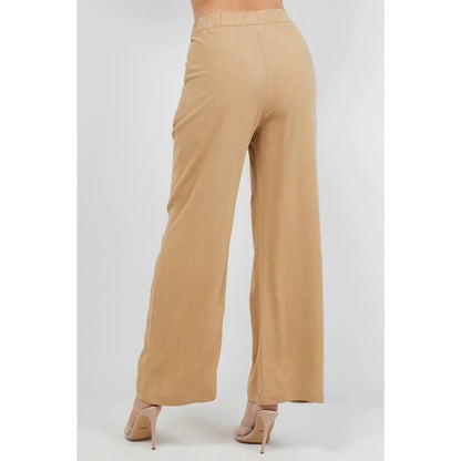 High waisted Pleated Wide Leg Pants in Linen - Khaki