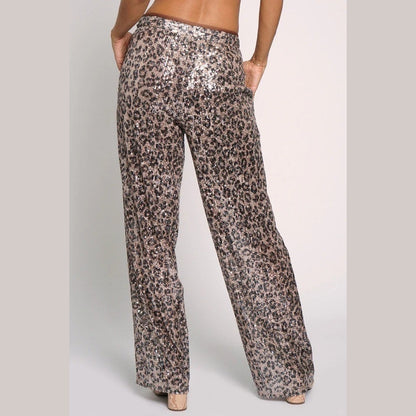 Leopard Sequin Wide-Leg Pants - Jaunts Boutique 