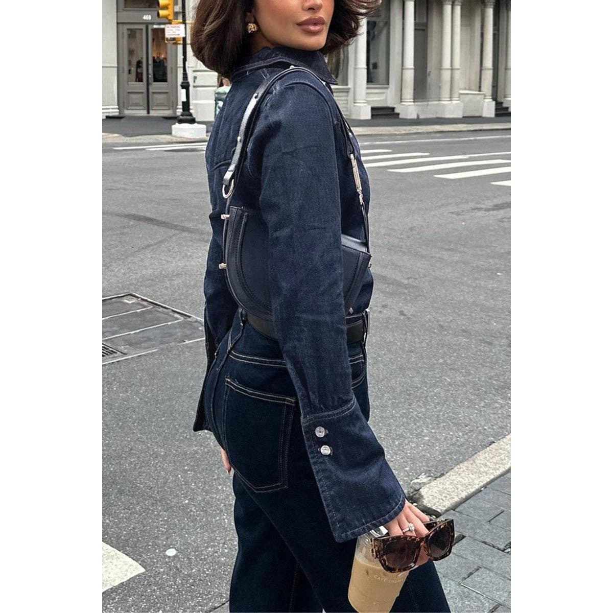 Classic Button-Up Denim Shirt: BLUE / L - Jaunts Boutique 