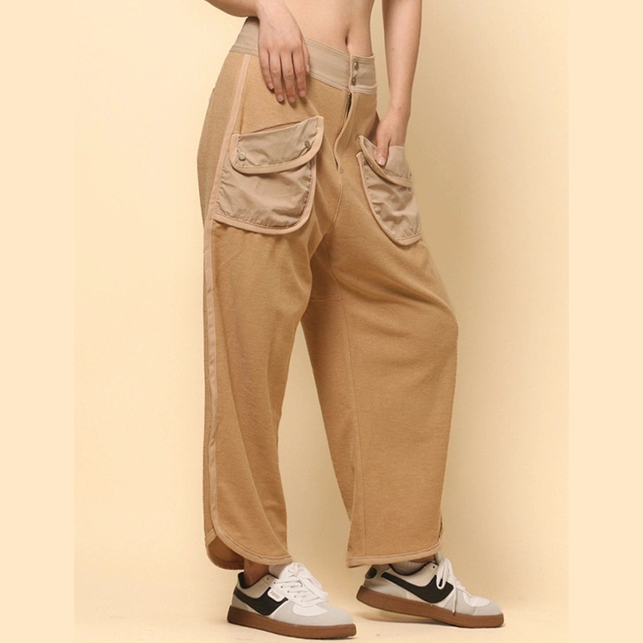 Kama Flap Pocket Wide Leg Pants in White, Oat and Navy