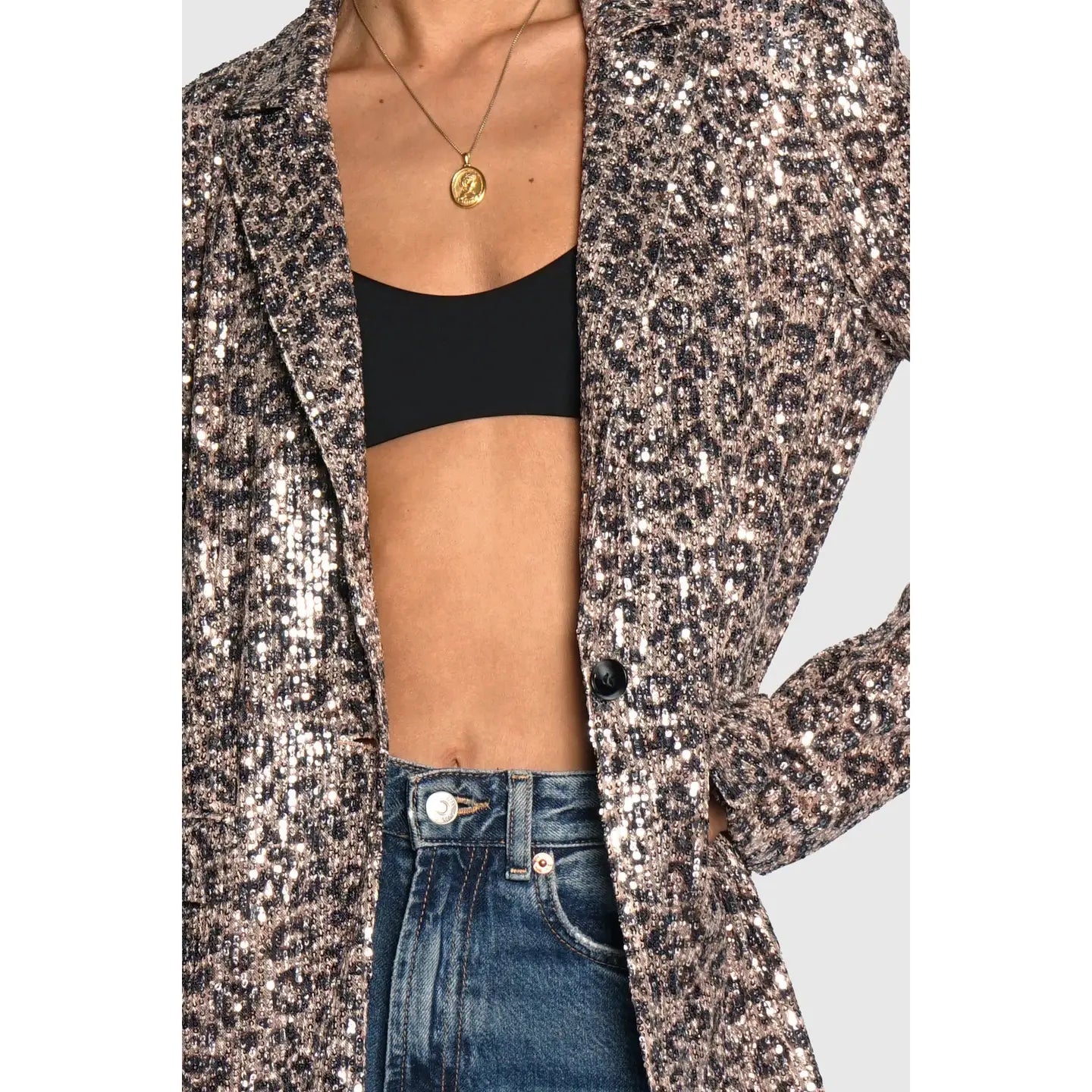 Leopard Print Sequin Blazer - Jaunts Boutique 