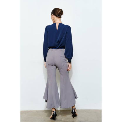 Draped Ruffle High-Low Flare Pants in Grey - Jaunts Boutique 