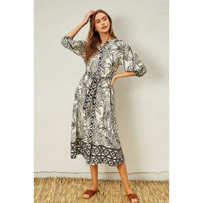 Dress Forum Tropical Border Long Sleeve Shirt Dress in Maui Sand