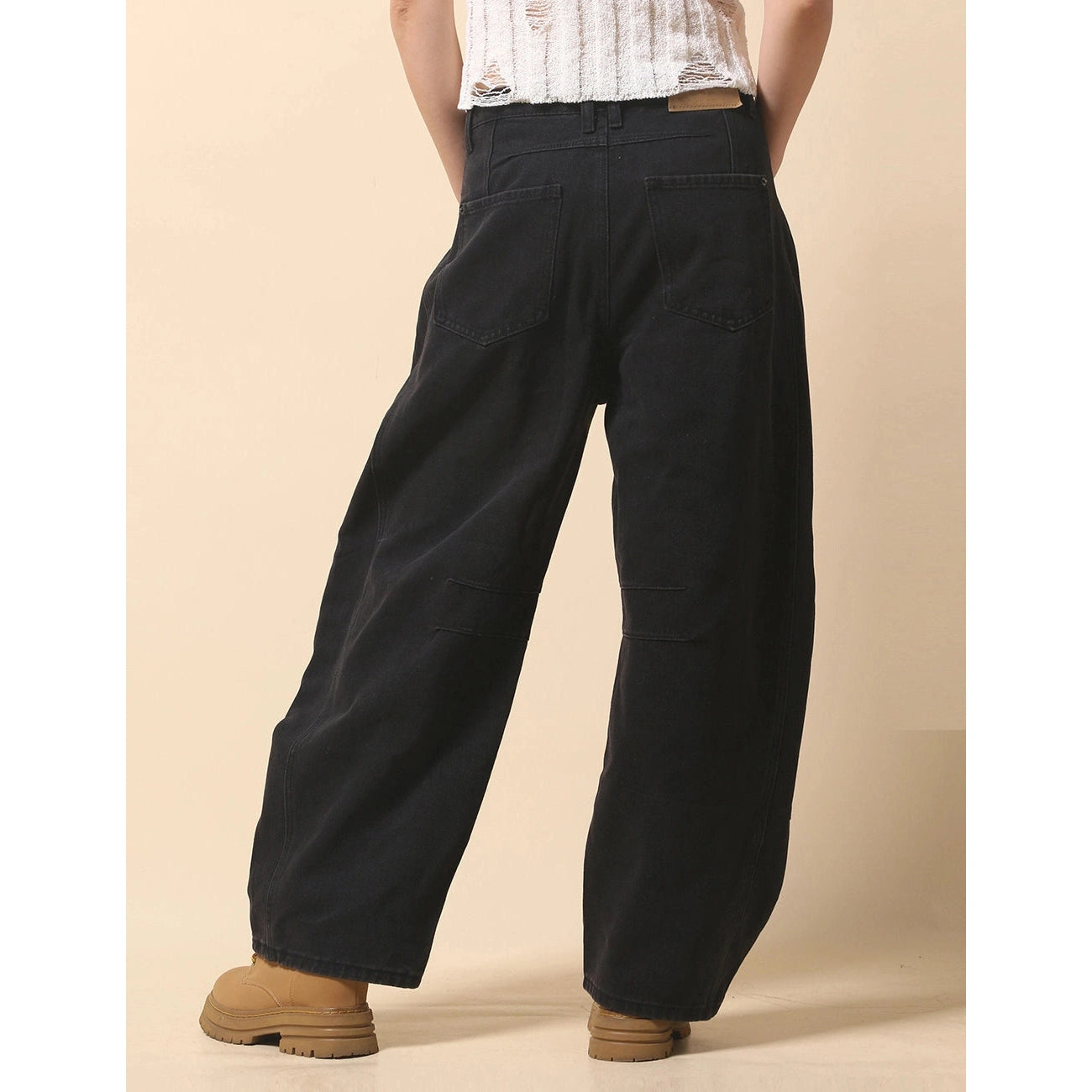 PRE-ORDER Mid Rise Wide Leg Barrel Denim Pants in Black - Jaunts Boutique 