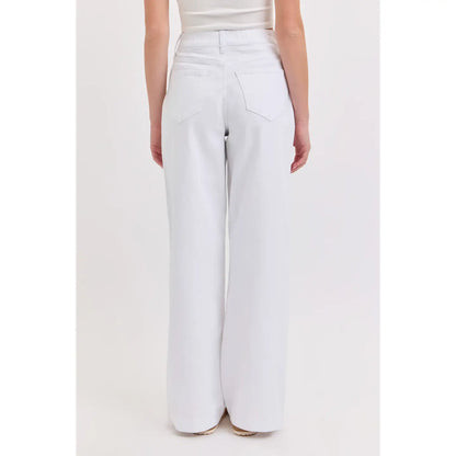 High Rise Pull-On Wide Leg Denim in White