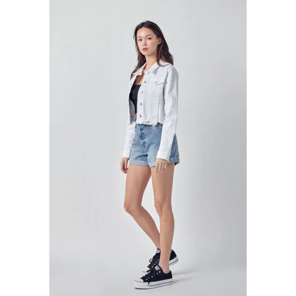 Uneven White Denim Frayed Jacket in White