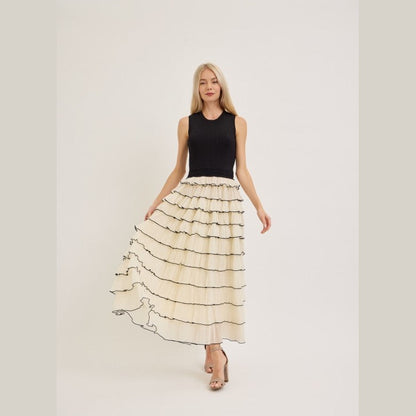 Tiered Ruffle Maxi Dress - Cream & Black