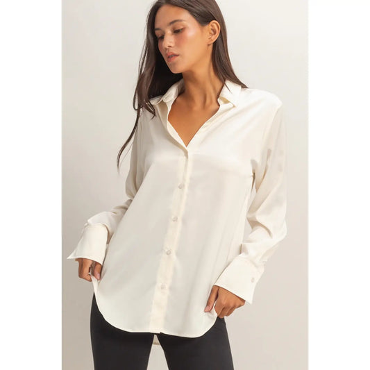 Satin Button-Up Shirt – Whip Cream