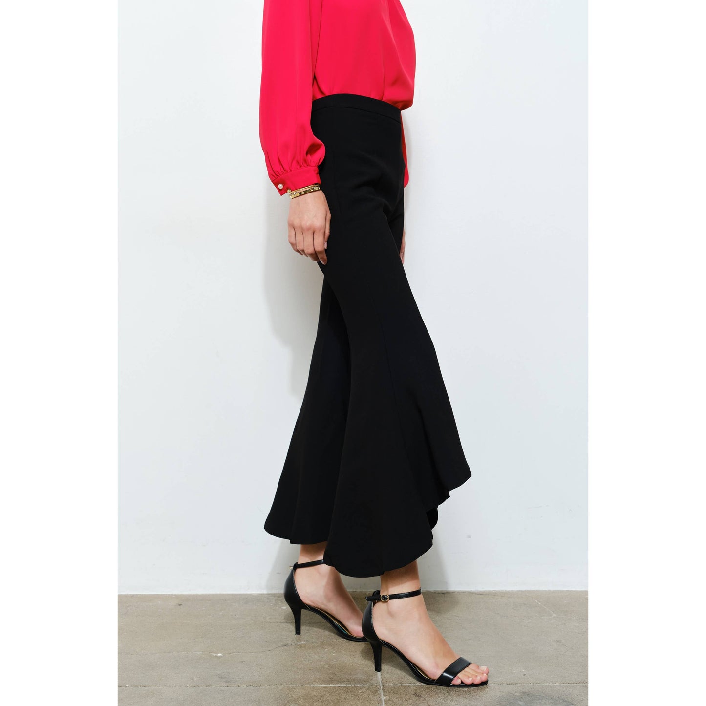 Draped Ruffle High-Low Flare Pants in Grey - Jaunts Boutique 