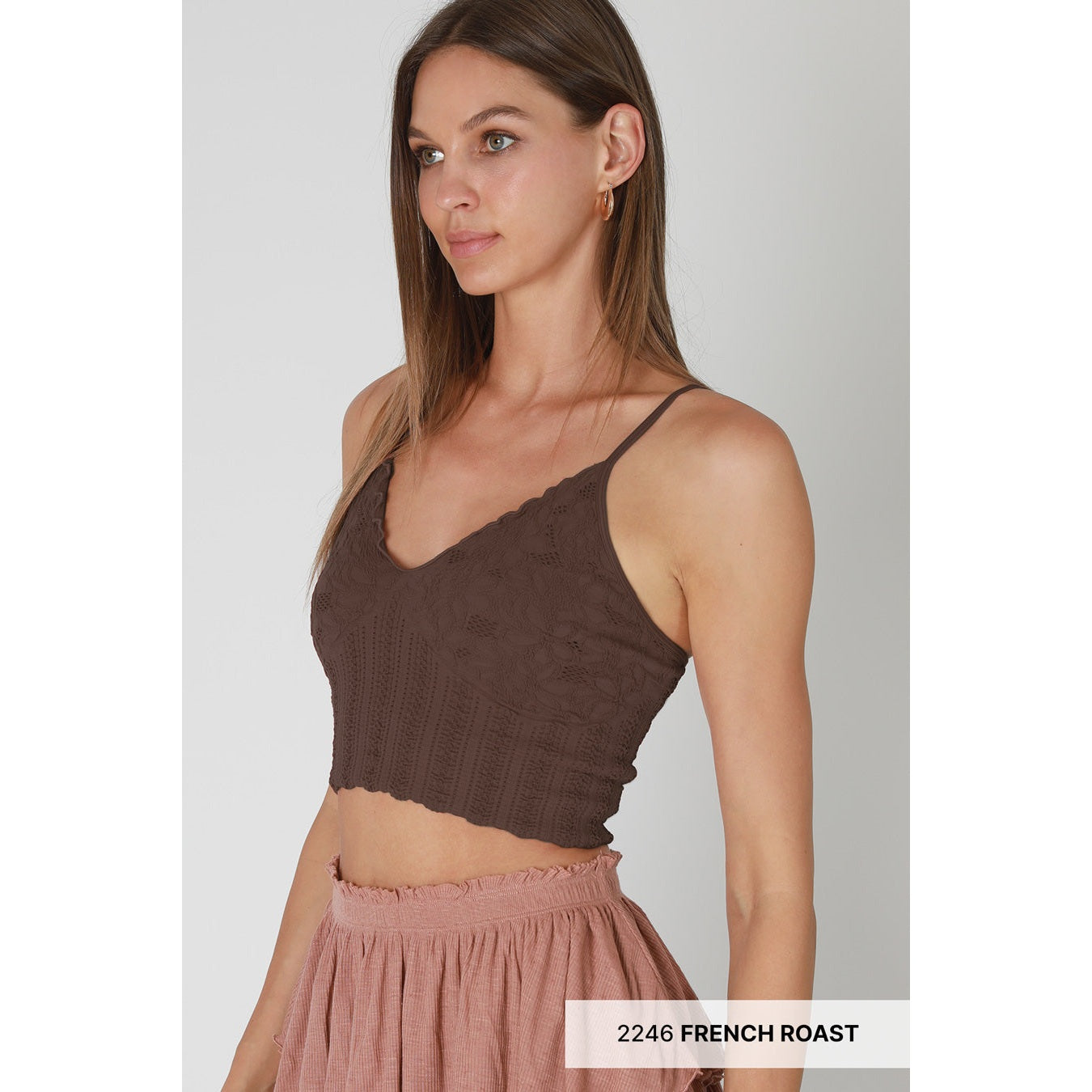 Lace Textured Bralette Top in French Roast - Black - White - Jaunts Boutique 