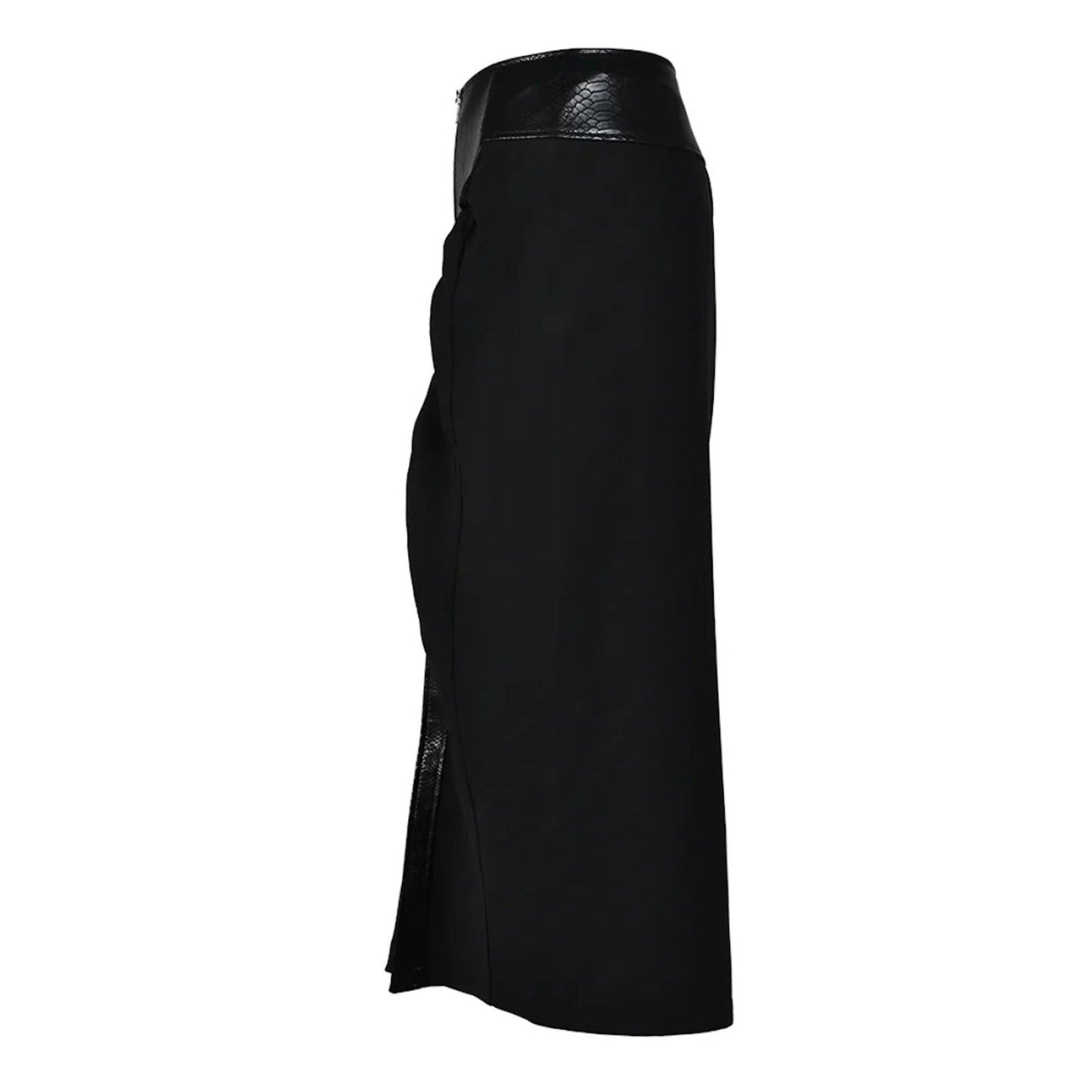PU-Knit Maxi Skirt with Front Zip in Black – Luxe Collection - Jaunts Boutique 