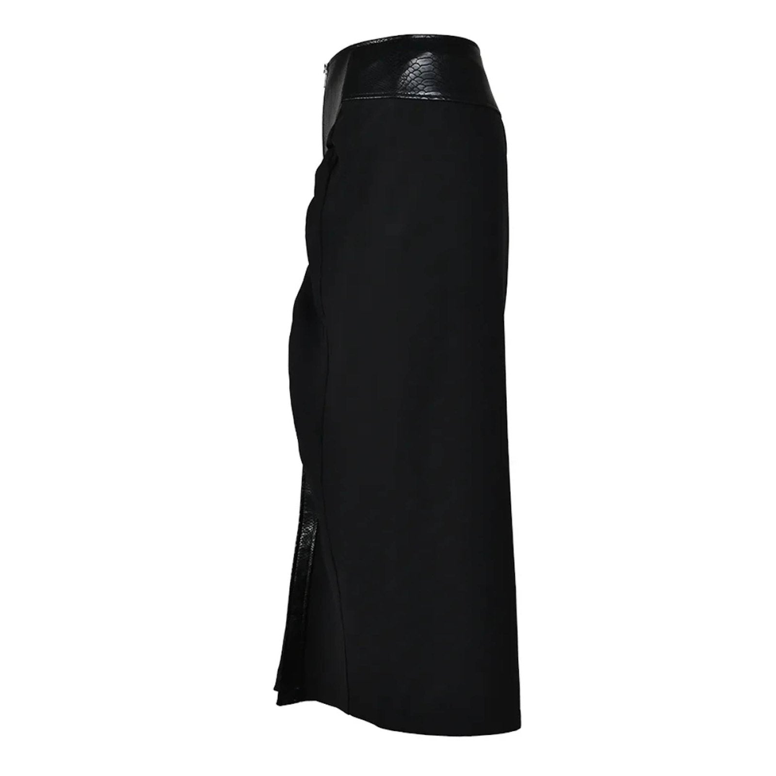PU-Knit Maxi Skirt with Front Zip in Black – Luxe Collection - Jaunts Boutique 