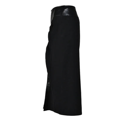 PU-Knit Maxi Skirt with Front Zip in Black – Luxe Collection - Jaunts Boutique 