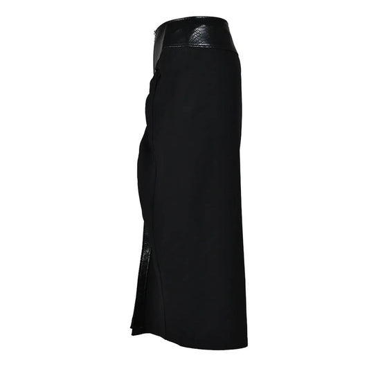 PU-Knit Maxi Skirt with Front Zip in Black – Luxe Collection - Jaunts Boutique 