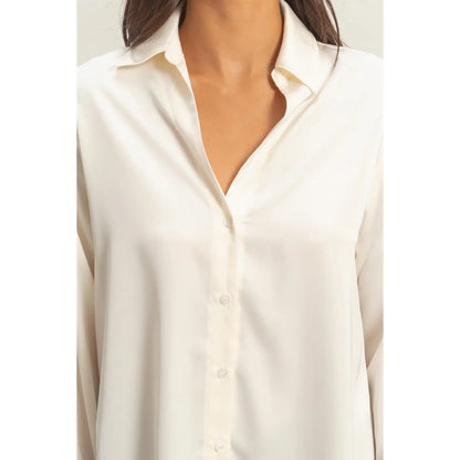 Satin Button-Up Shirt – Whip Cream