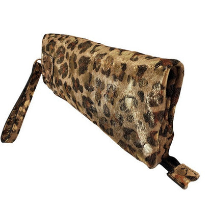 Raquel Genuine Cowhide Small Clutch & Crossbody Handbag in Gold Baby Leopard Fur - Jaunts Boutique 