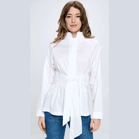 Thync Zip Front Blouse w/Side Ties - White - Jaunts Boutique 
