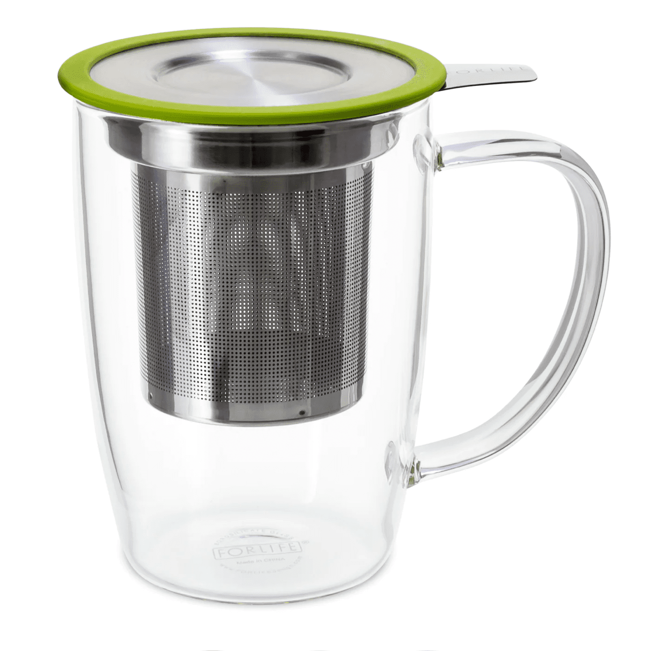 FORLIFE Design NewLeaf Glass Tall Tea Mug with Infuser & Lid 16 oz.