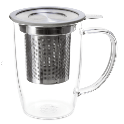 FORLIFE Design NewLeaf Glass Tall Tea Mug with Infuser & Lid 16 oz.